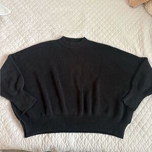 Free People Black Ribbed Knit Crew Sweater